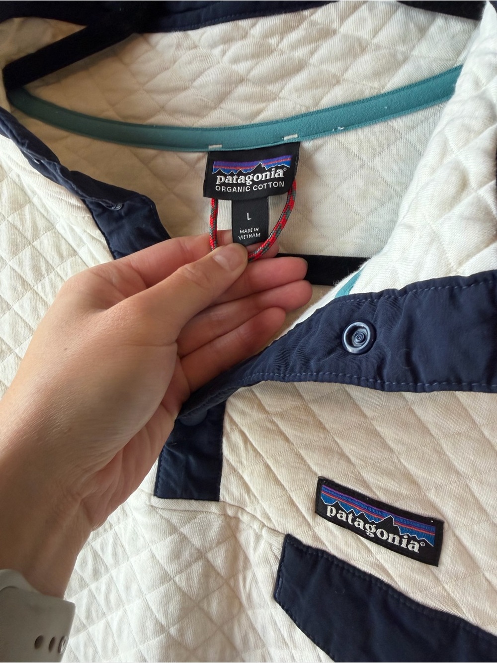 Patagonia Cream Quilted Snap-T Pullover L - Picture 3 of 5